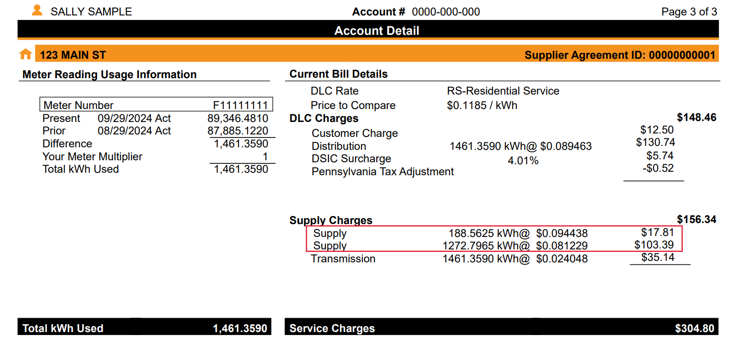 Price To Compare change bill sample