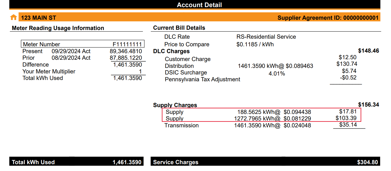 Price To Compare change bill sample